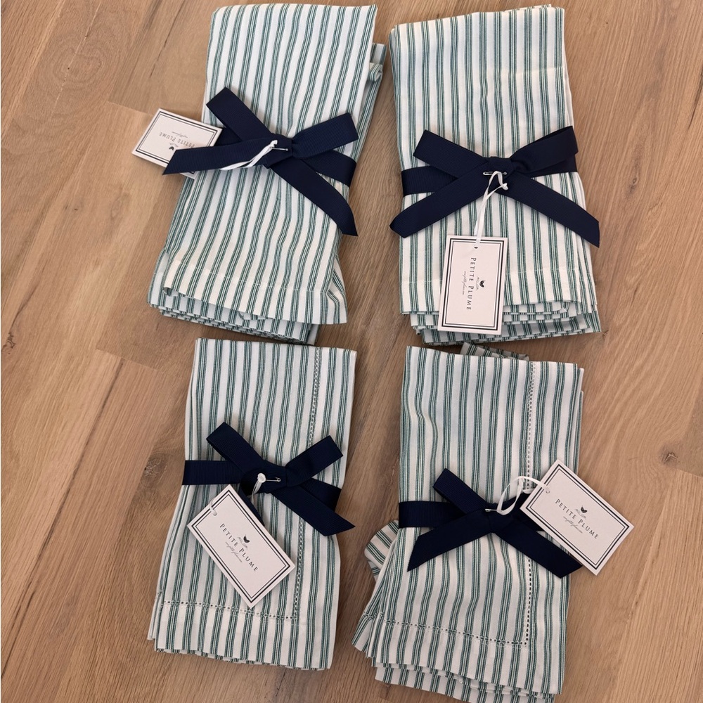 Petite Plume Signature Napkins & Placemats in Green French Ticking - Set of 8